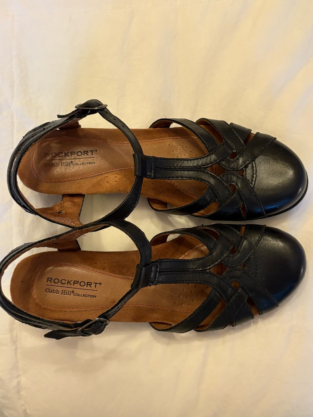 Rockport Black Leather Cutout T-Strap Sandals SIZE 8 Narrow